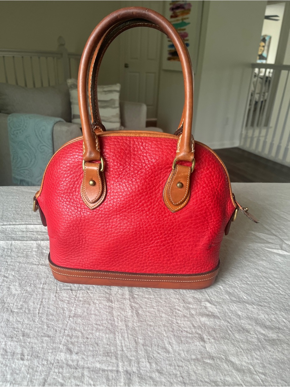 Vintage Dooney & Bourke Red Pebbled Leather Dome Satchel MADE IN THE USA, - Picture 2 of 13